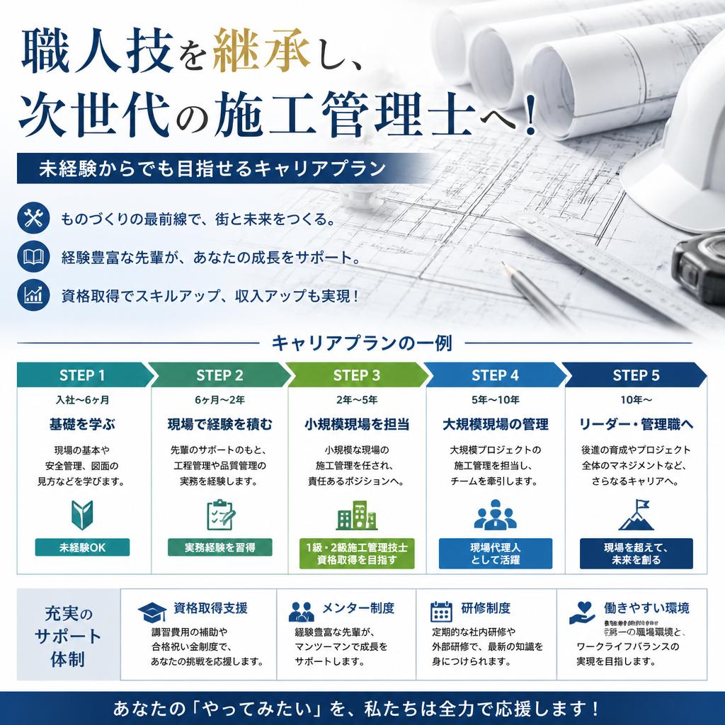 職人技を継承し、次世代の施工管理士へ！未経験からでも目指せるキャリアプラン